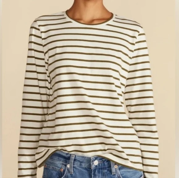 AMOUR VERT Long Sleeve Berkeley Organic Cotton Womens Ivory Blue Stripe M - Picture 9 of 9